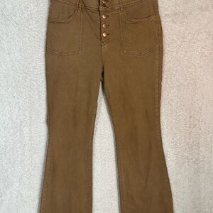 Indigo Poppy Wide Leg Button Fly Brown Tummy Control Pants. Boho Minimalist 14